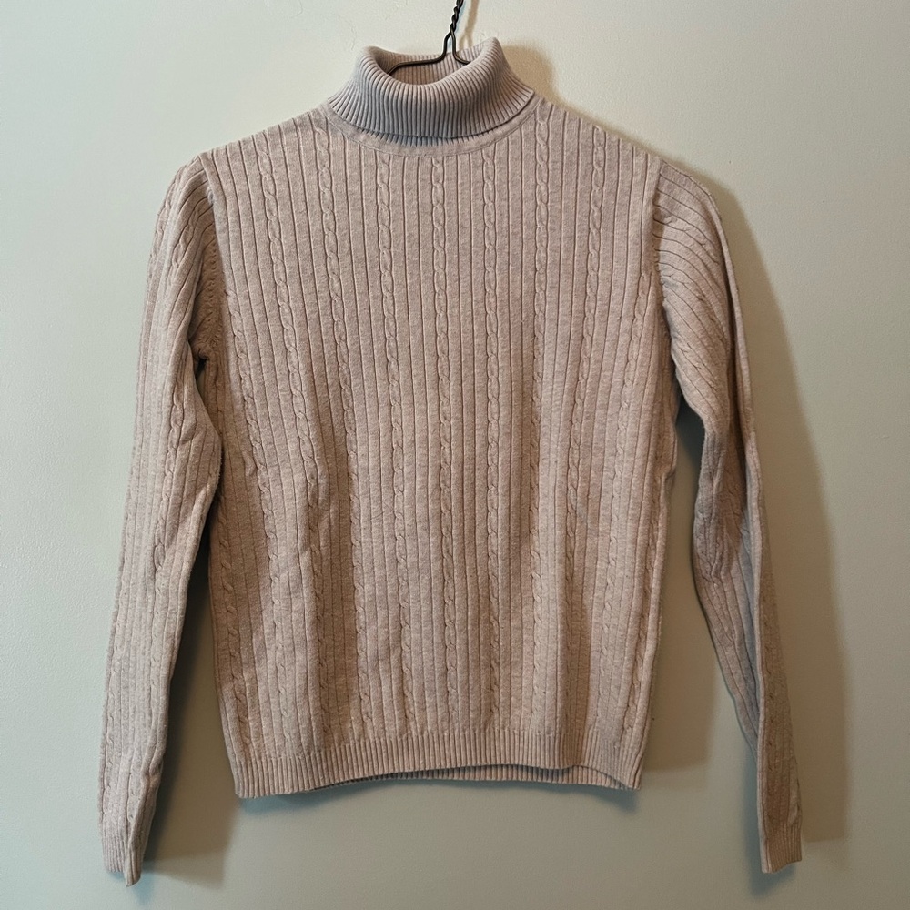 100% Cotton Croft & Barrow Beige Cable Knit Turtleneck Sweater